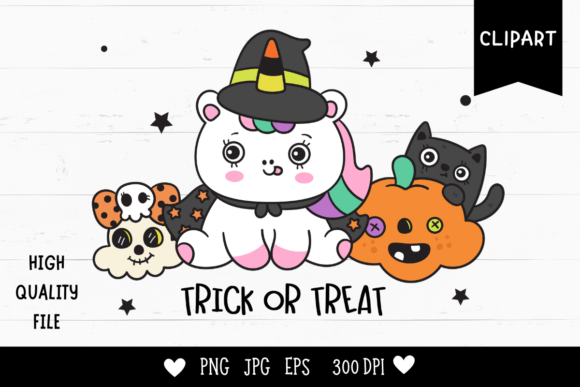 Cute Halloween Animal Cat Unicorn Kawaii Clipart