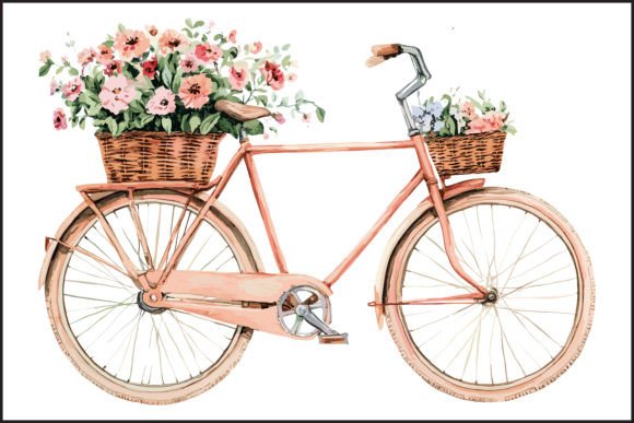 Floral Bicycle with Watercolor Flowers: A Versatile Art Asset for Creative Projects