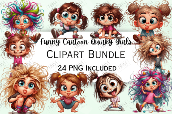 Funny Cartoon Quirky Girls Clipart: A Playful Solution for Creative Projects