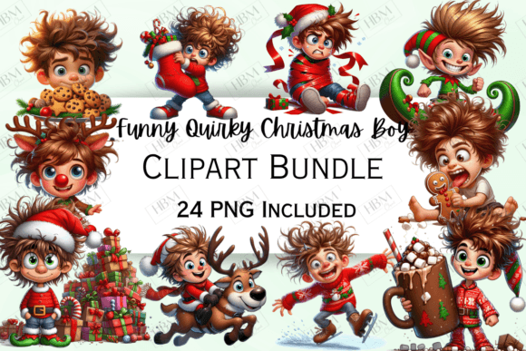 Funny Quirky Christmas Boys Clipart: A Playful Addition to Your Holiday Projects