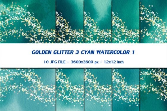 Golden Glitter 3 Cyan Watercolor 1