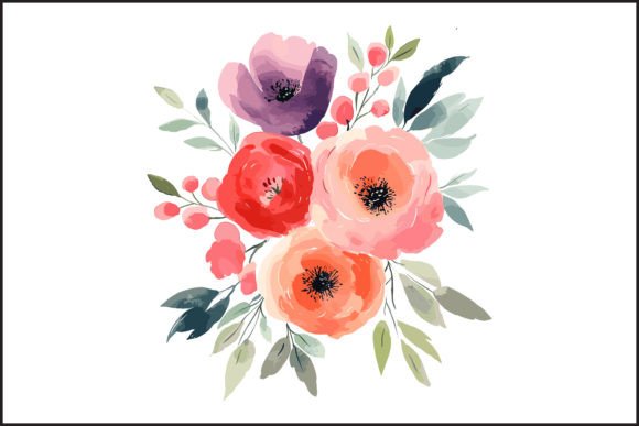 Vibrant Watercolor Rose Vector Bouquet – A Versatile and Elegant Floral Design for Creative Projects